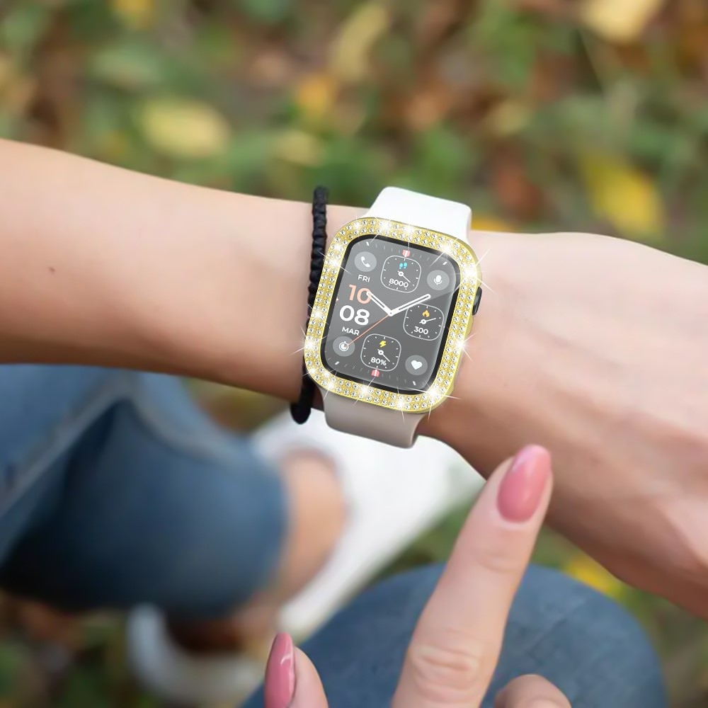 Decory plastové nasadzovacie puzdro s kamienkami na Apple Watch SE3/SE2/SE1/Watch 6/5/4 40mm - zlaté