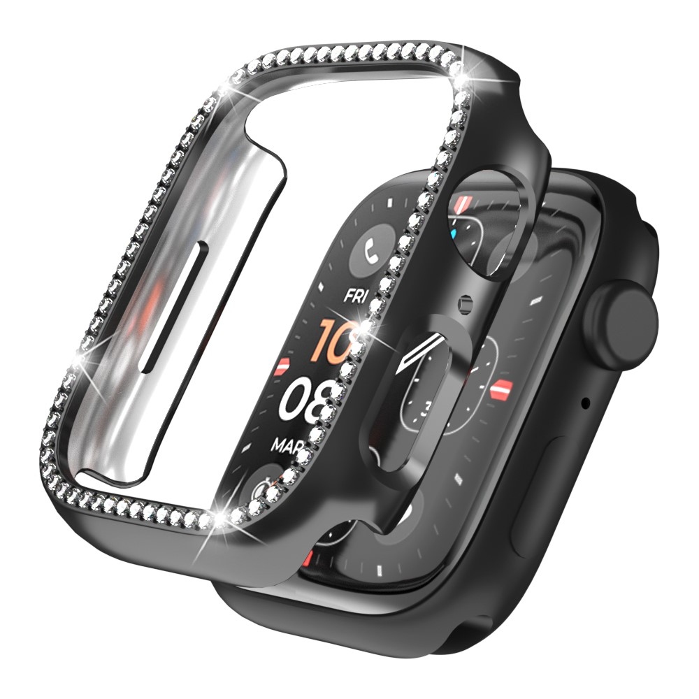 Decory plastové nasadzovacie puzdro s kamienkami na Apple Watch SE3/SE2/SE1/Watch 6/5/4 44mm - čierne