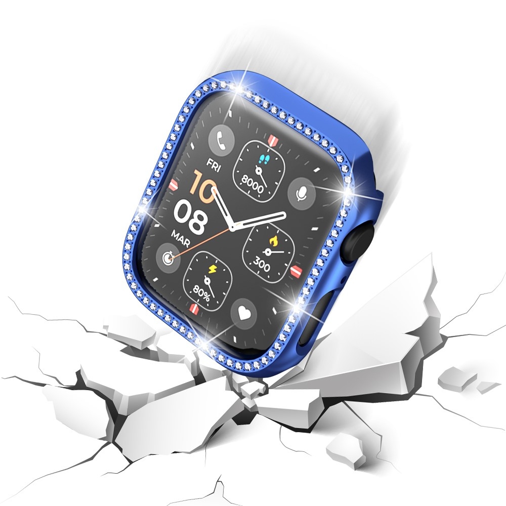 Decory plastové nasadzovacie puzdro s kamienkami na Apple Watch SE3/SE2/SE1/Watch 6/5/4 44mm - modré
