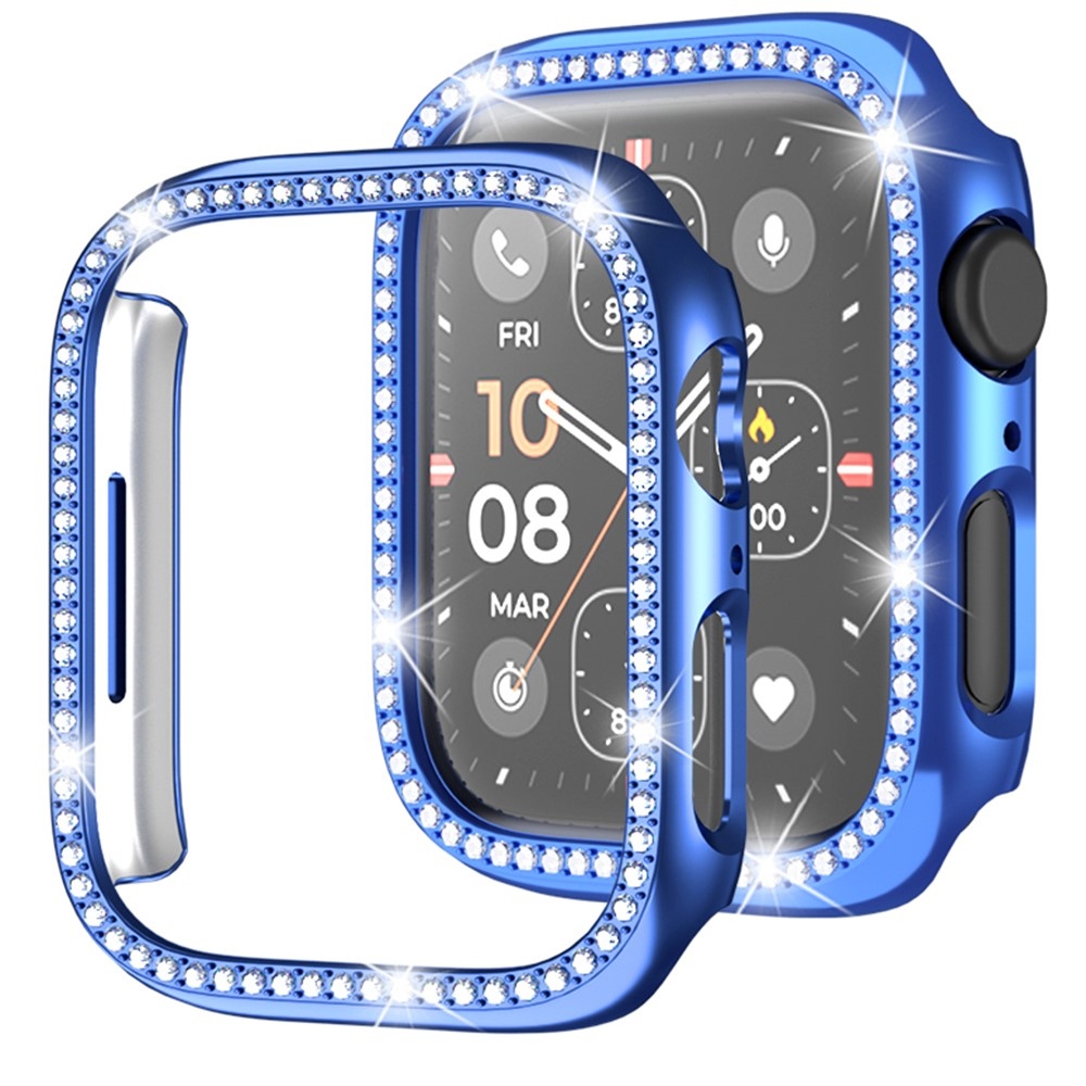 Decory plastové nasadzovacie puzdro s kamienkami na Apple Watch SE3/SE2/SE1/Watch 6/5/4 44mm - modré