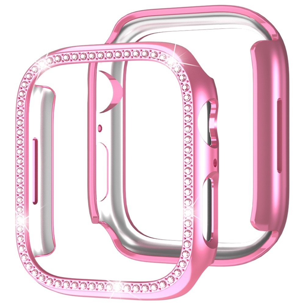 Decory plastové nasadzovacie puzdro s kamienkami na Apple Watch SE3/SE2/SE1/Watch 6/5/4 44mm - ružové