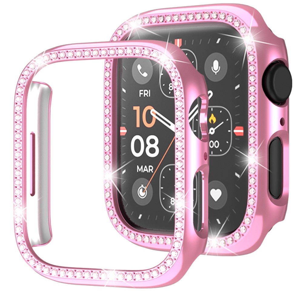 Decory plastové nasadzovacie puzdro s kamienkami na Apple Watch SE3/SE2/SE1/Watch 6/5/4 44mm - ružové