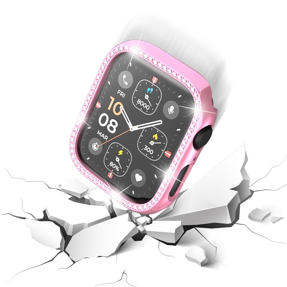 Decory plastové nasadzovacie puzdro s kamienkami na Apple Watch SE3/SE2/SE1/Watch 6/5/4 44mm - ružové