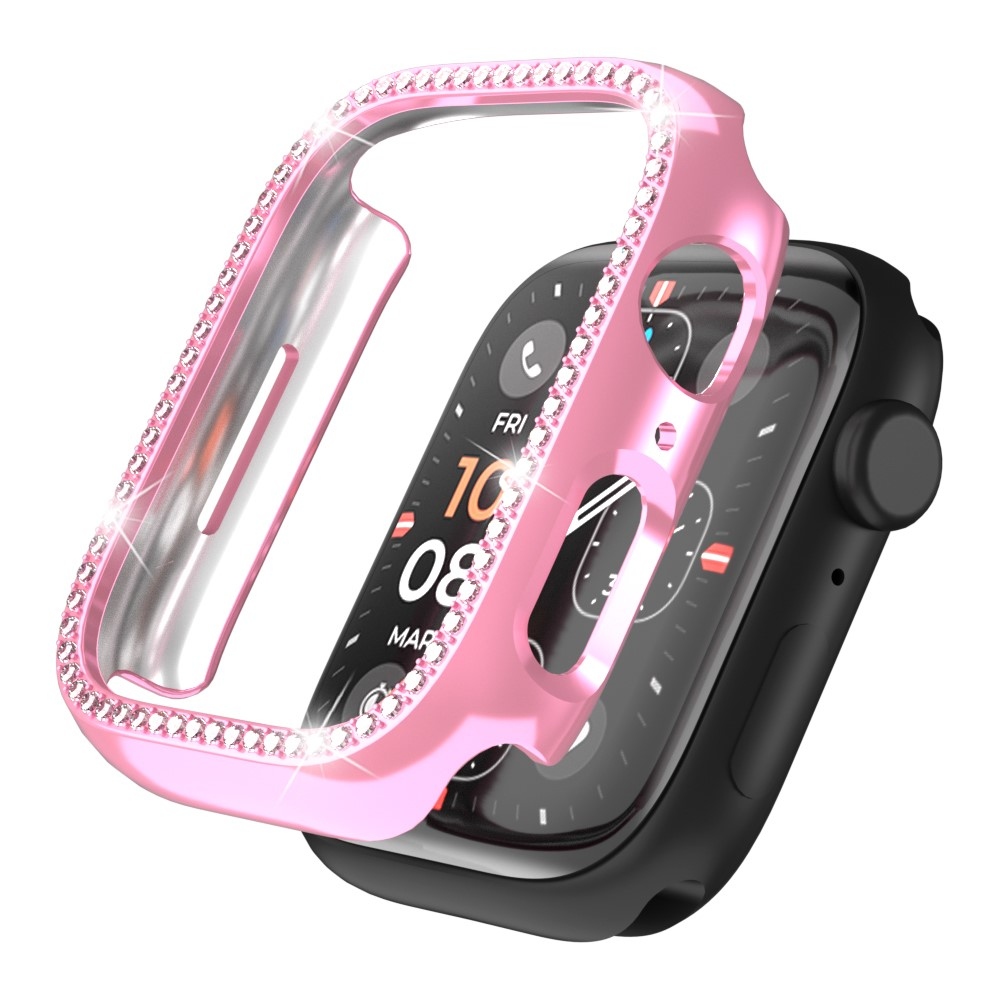 Decory plastové nasadzovacie puzdro s kamienkami na Apple Watch SE3/SE2/SE1/Watch 6/5/4 44mm - ružové