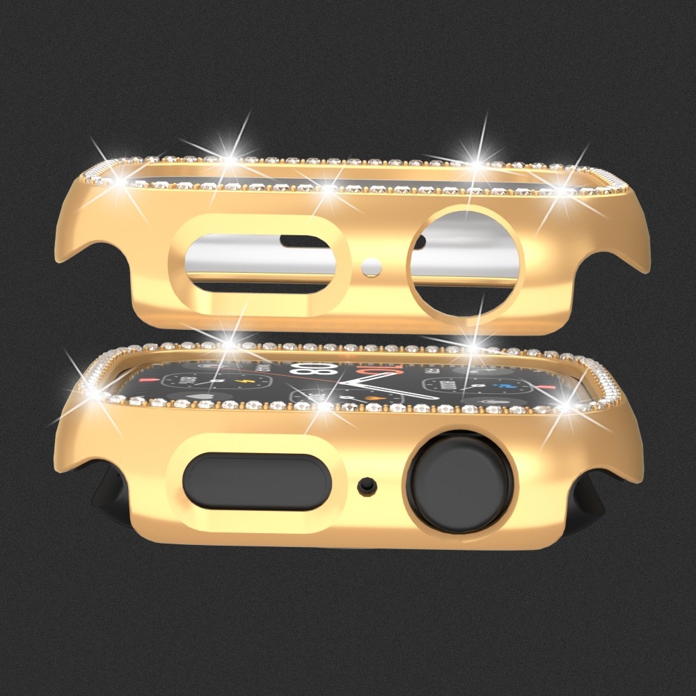 Decory plastové nasadzovacie puzdro s kamienkami na Apple Watch SE3/SE2/SE1/Watch 6/5/4 44mm - ružovozlaté