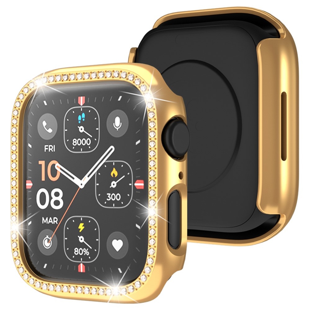 Decory plastové nasadzovacie puzdro s kamienkami na Apple Watch SE3/SE2/SE1/Watch 6/5/4 44mm - ružovozlaté