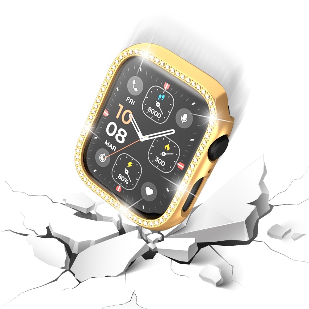 Decory plastové nasadzovacie puzdro s kamienkami na Apple Watch SE3/SE2/SE1/Watch 6/5/4 44mm - ružovozlaté