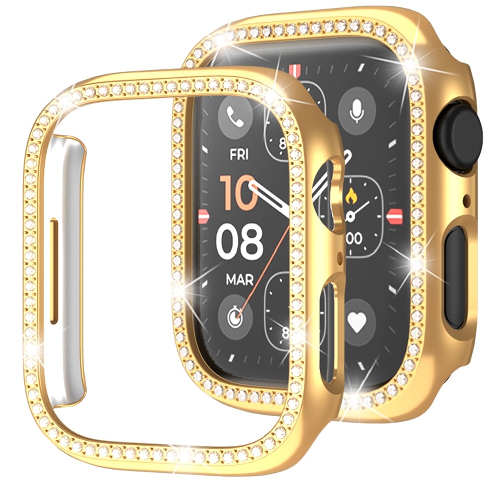 Decory plastové nasadzovacie puzdro s kamienkami na Apple Watch SE3/SE2/SE1/Watch 6/5/4 44mm - ružovozlaté