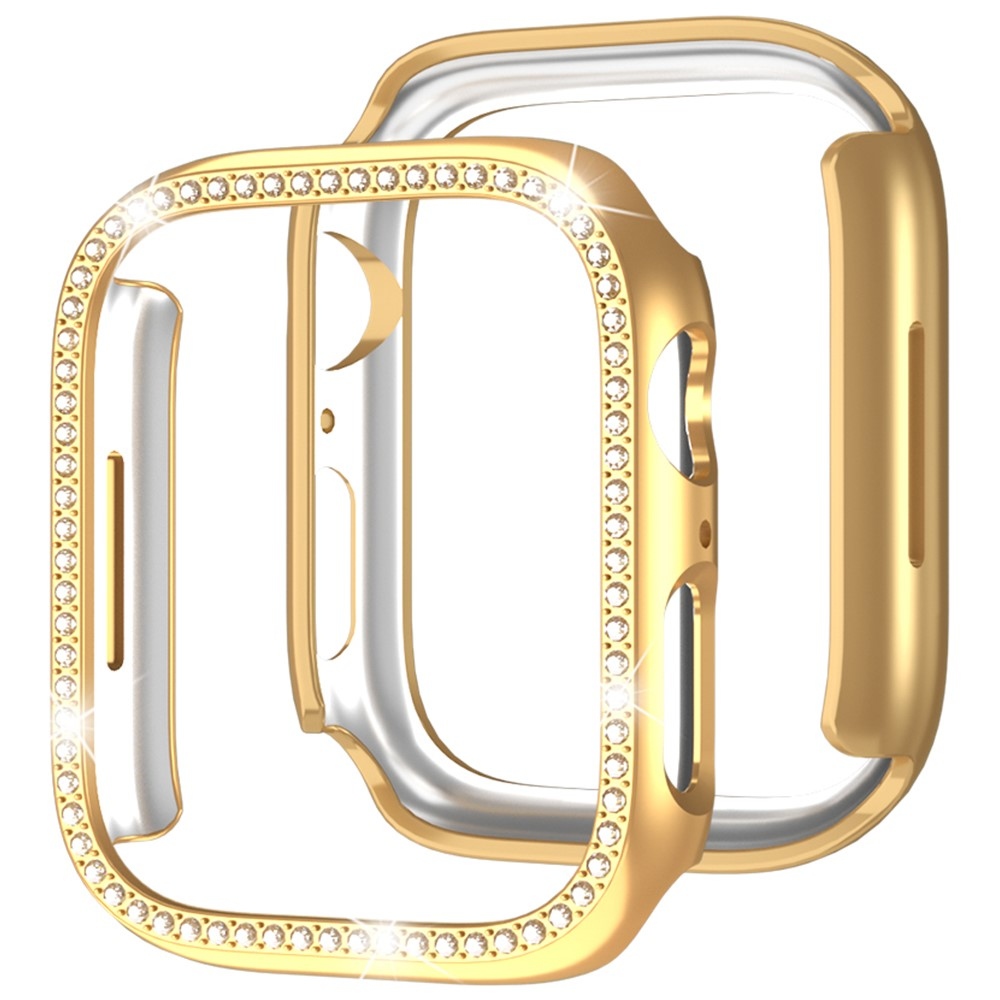 Decory plastové nasadzovacie puzdro s kamienkami na Apple Watch SE3/SE2/SE1/Watch 6/5/4 44mm - ružovozlaté