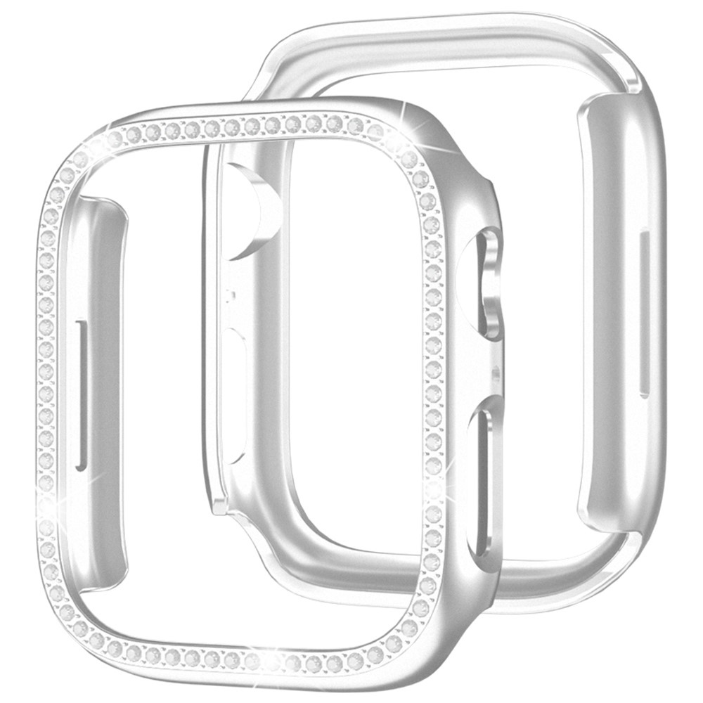 Decory plastové nasadzovacie puzdro s kamienkami na Apple Watch SE3/SE2/SE1/Watch 6/5/4 44mm - strieborné