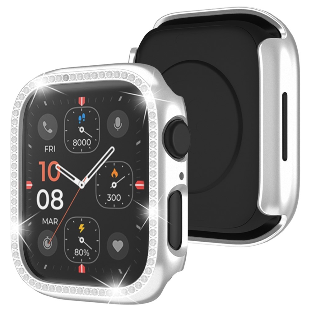 Decory plastové nasadzovacie puzdro s kamienkami na Apple Watch SE3/SE2/SE1/Watch 6/5/4 44mm - strieborné