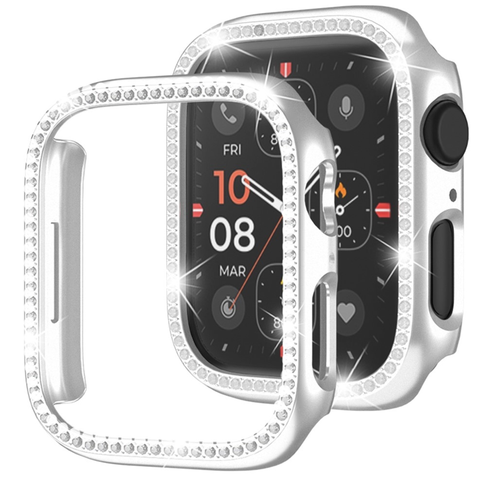 Decory plastové nasadzovacie puzdro s kamienkami na Apple Watch SE3/SE2/SE1/Watch 6/5/4 44mm - strieborné