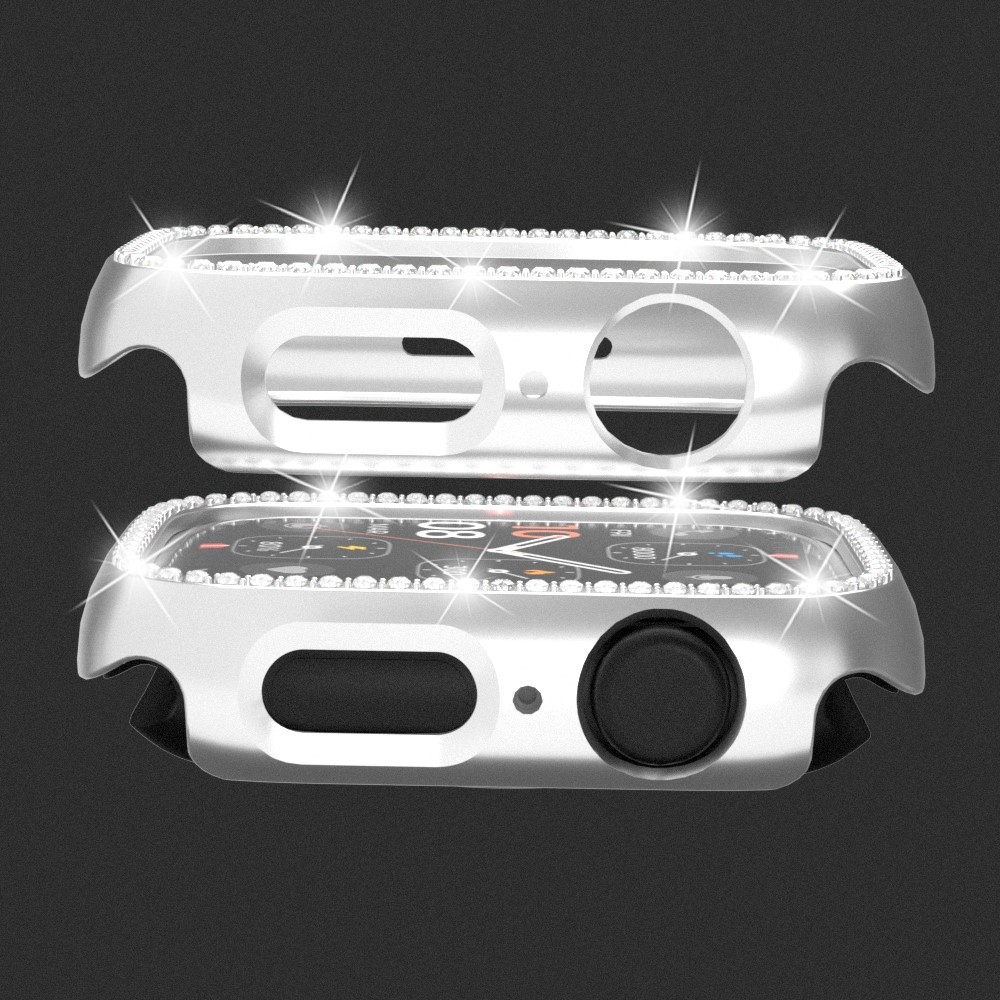 Decory plastové nasadzovacie puzdro s kamienkami na Apple Watch SE3/SE2/SE1/Watch 6/5/4 44mm - strieborné