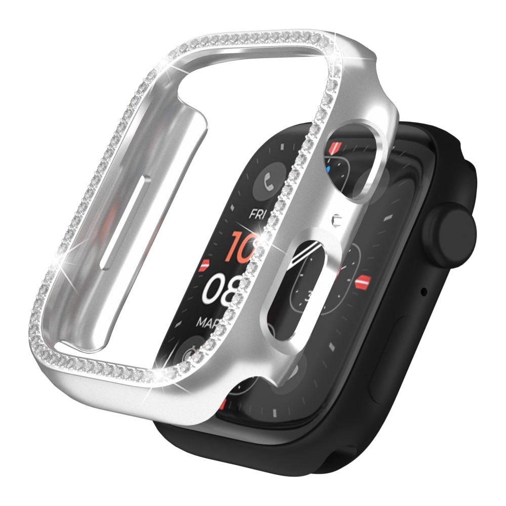 Decory plastové nasadzovacie puzdro s kamienkami na Apple Watch SE3/SE2/SE1/Watch 6/5/4 44mm - strieborné