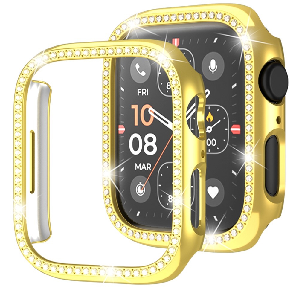 Decory plastové nasadzovacie puzdro s kamienkami na Apple Watch SE3/SE2/SE1/Watch 6/5/4 44mm - zlaté
