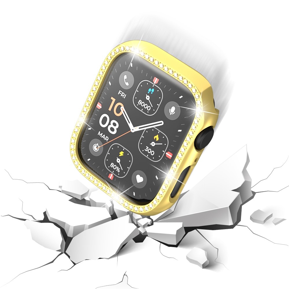 Decory plastové nasadzovacie puzdro s kamienkami na Apple Watch SE3/SE2/SE1/Watch 6/5/4 44mm - zlaté