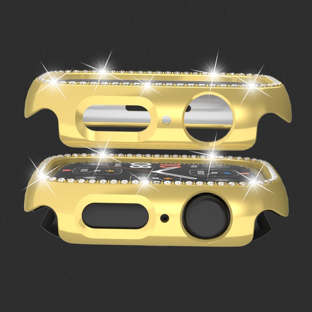 Decory plastové nasadzovacie puzdro s kamienkami na Apple Watch SE3/SE2/SE1/Watch 6/5/4 44mm - zlaté