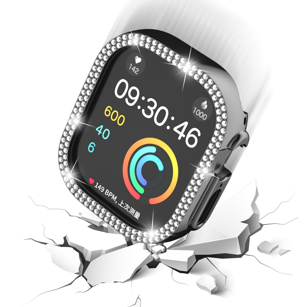 Decory plastové nasadzovacie puzdro s kamienkami na Apple Watch Ultra 4/3/2/1 49mm - čierne