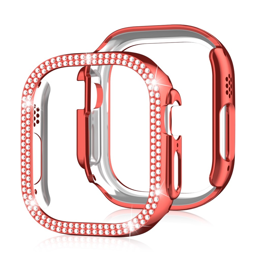 Decory plastové nasadzovacie puzdro s kamienkami na Apple Watch Ultra 4/3/2/1 49mm - červené
