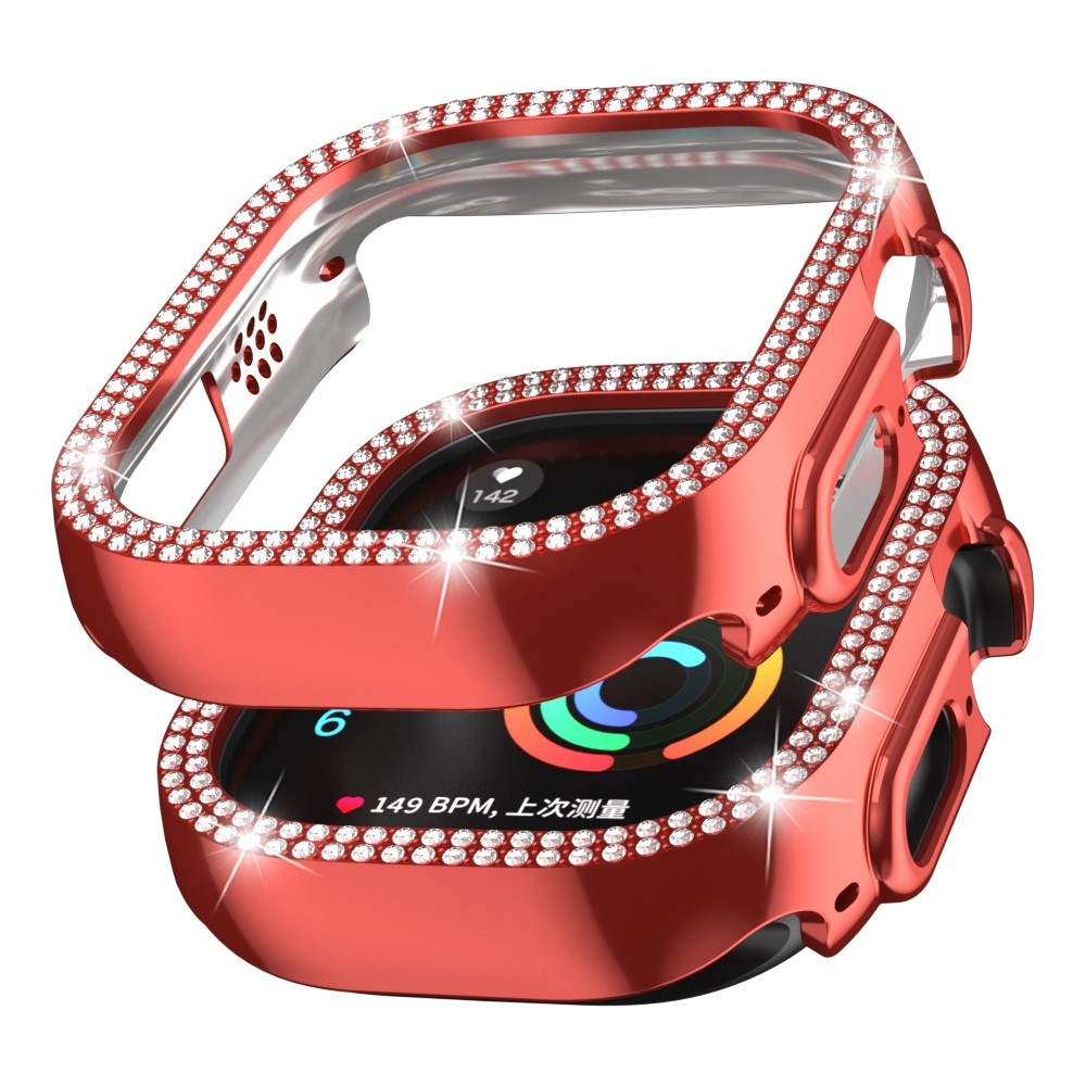 Decory plastové nasadzovacie puzdro s kamienkami na Apple Watch Ultra 4/3/2/1 49mm - červené