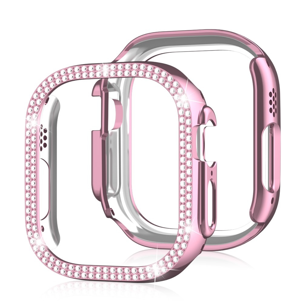 Decory plastové nasadzovacie puzdro s kamienkami na Apple Watch Ultra 4/3/2/1 49mm - ružové