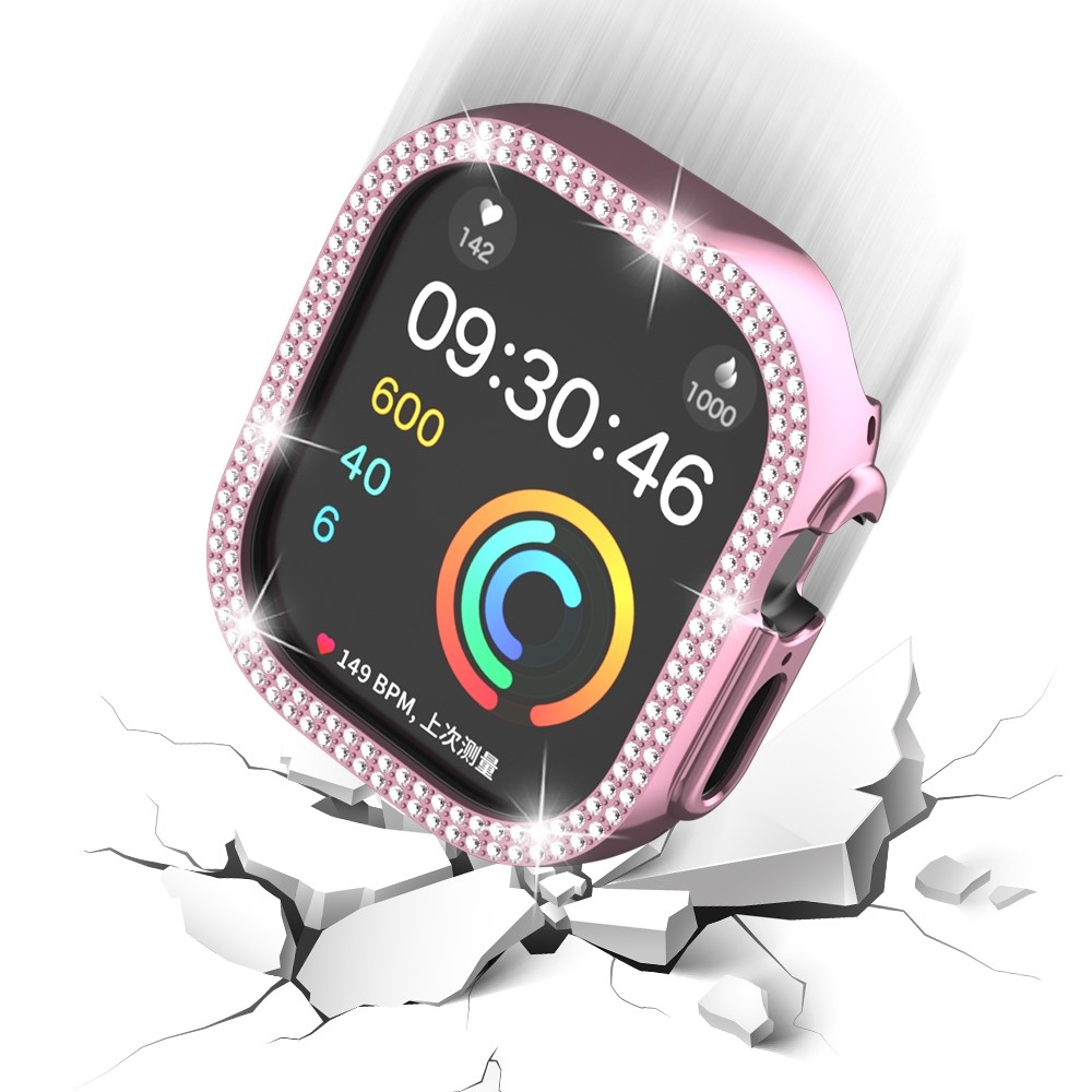 Decory plastové nasadzovacie puzdro s kamienkami na Apple Watch Ultra 4/3/2/1 49mm - ružové