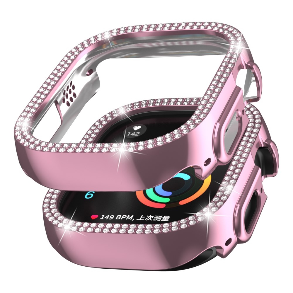 Decory plastové nasadzovacie puzdro s kamienkami na Apple Watch Ultra 4/3/2/1 49mm - ružové