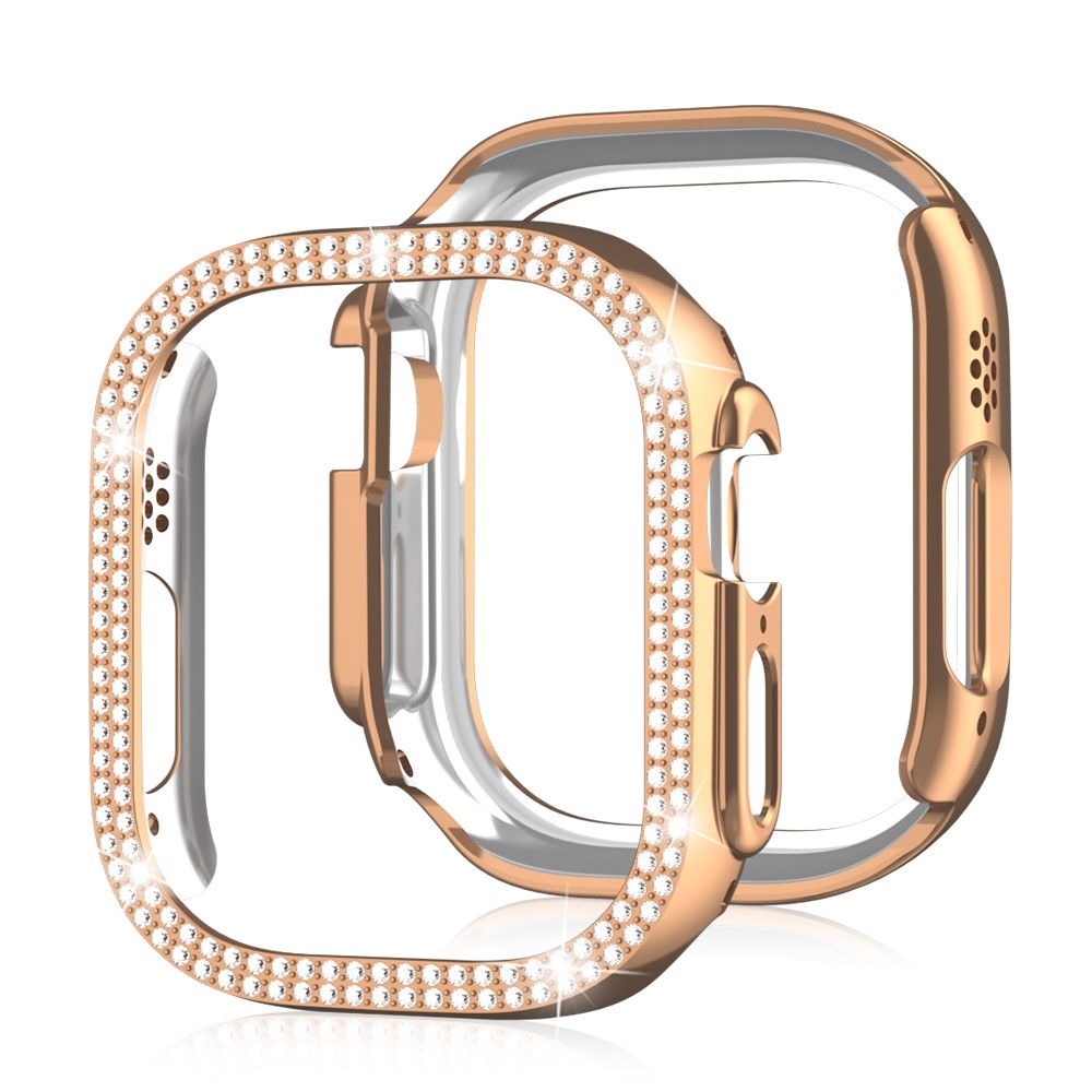 Decory plastové nasadzovacie puzdro s kamienkami na Apple Watch Ultra 4/3/2/1 49mm - ružovozlaté