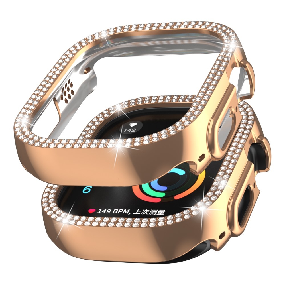 Decory plastové nasadzovacie puzdro s kamienkami na Apple Watch Ultra 4/3/2/1 49mm - ružovozlaté
