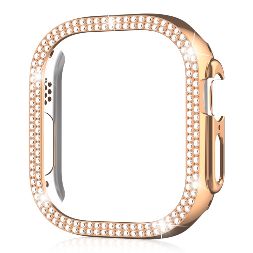 Decory plastové nasadzovacie puzdro s kamienkami na Apple Watch Ultra 4/3/2/1 49mm - ružovozlaté