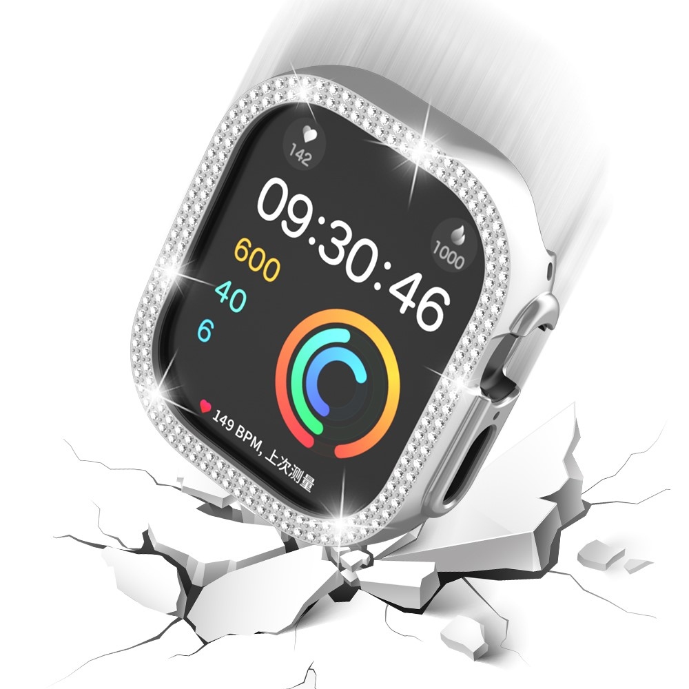 Decory plastové nasadzovacie puzdro s kamienkami na Apple Watch Ultra 4/3/2/1 49mm - strieborné