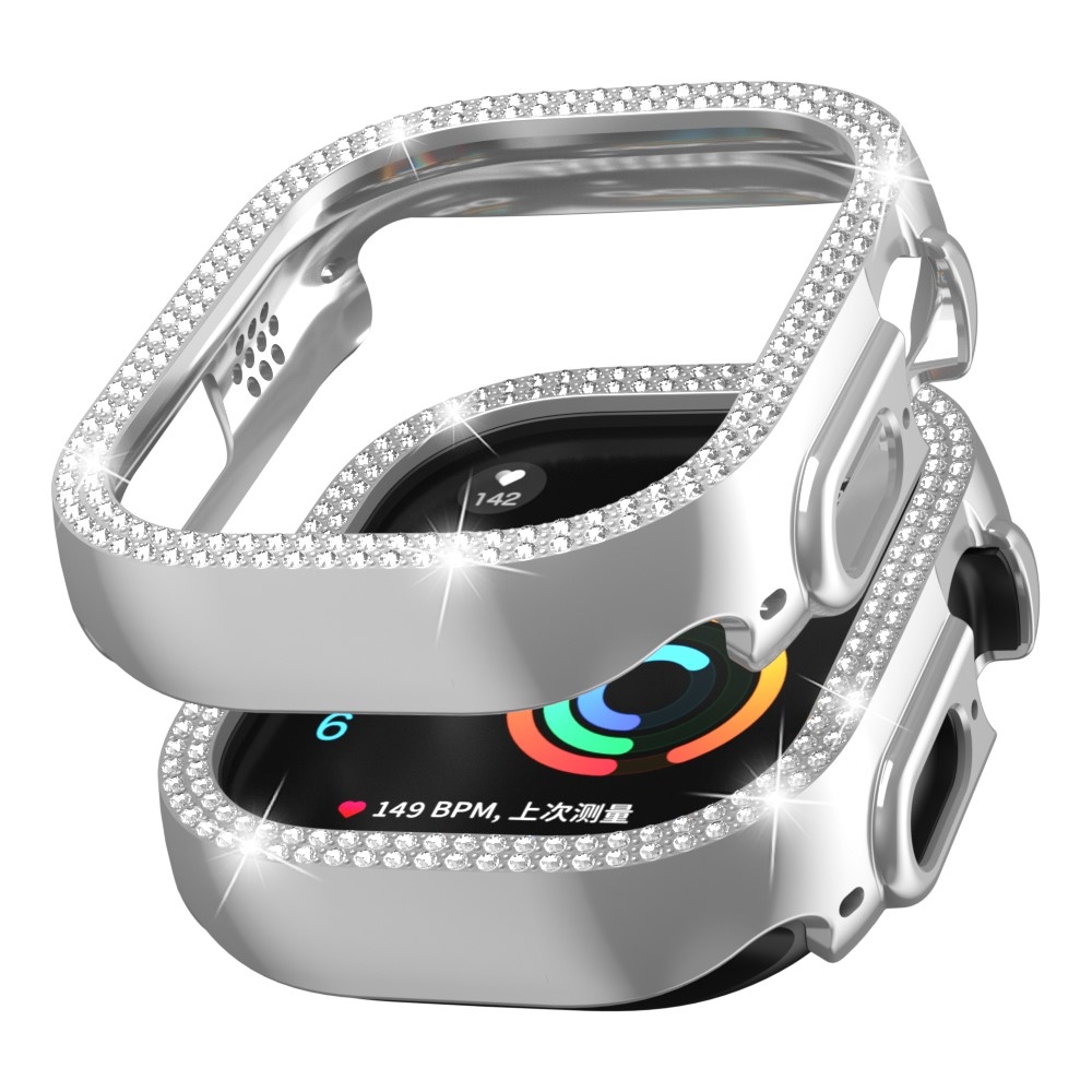 Decory plastové nasadzovacie puzdro s kamienkami na Apple Watch Ultra 4/3/2/1 49mm - strieborné