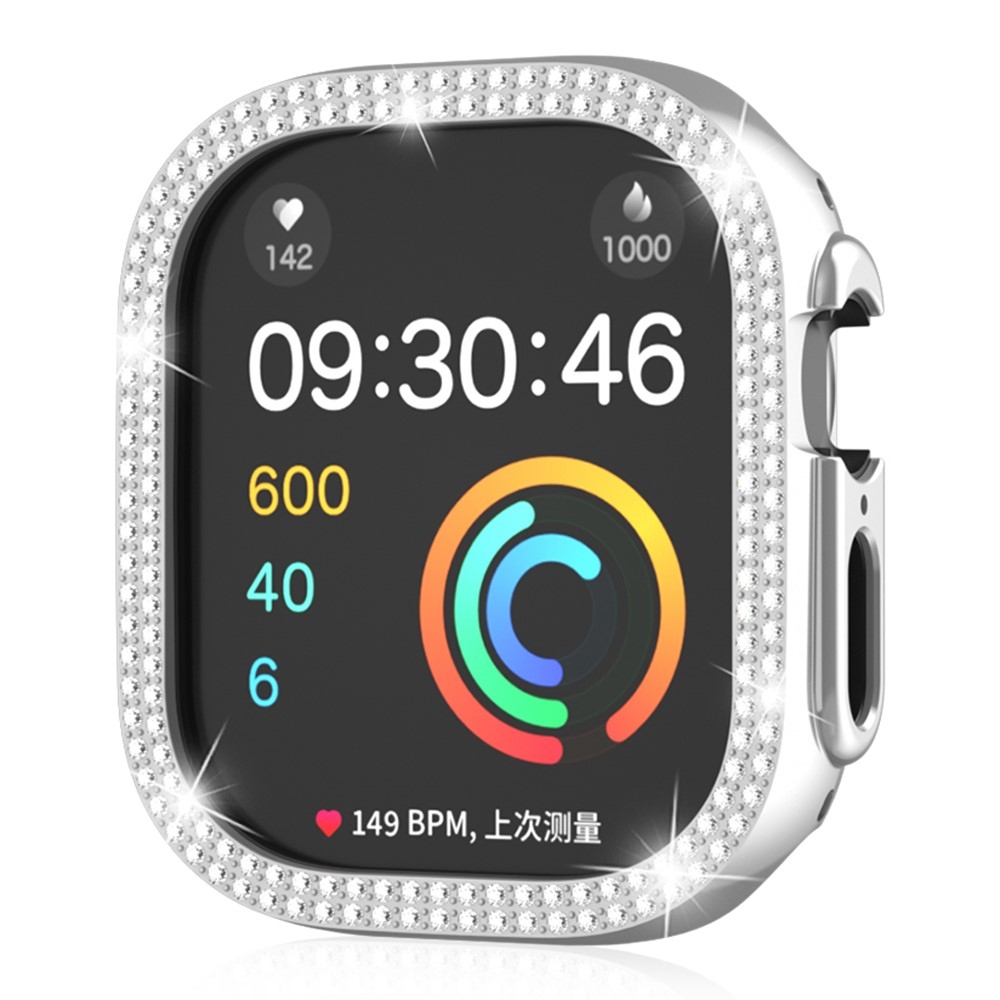 Decory plastové nasadzovacie puzdro s kamienkami na Apple Watch Ultra 4/3/2/1 49mm - strieborné