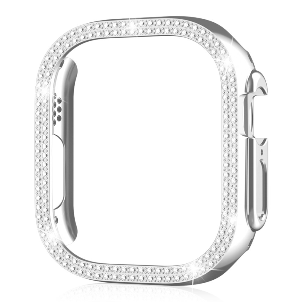 Decory plastové nasadzovacie puzdro s kamienkami na Apple Watch Ultra 4/3/2/1 49mm - strieborné