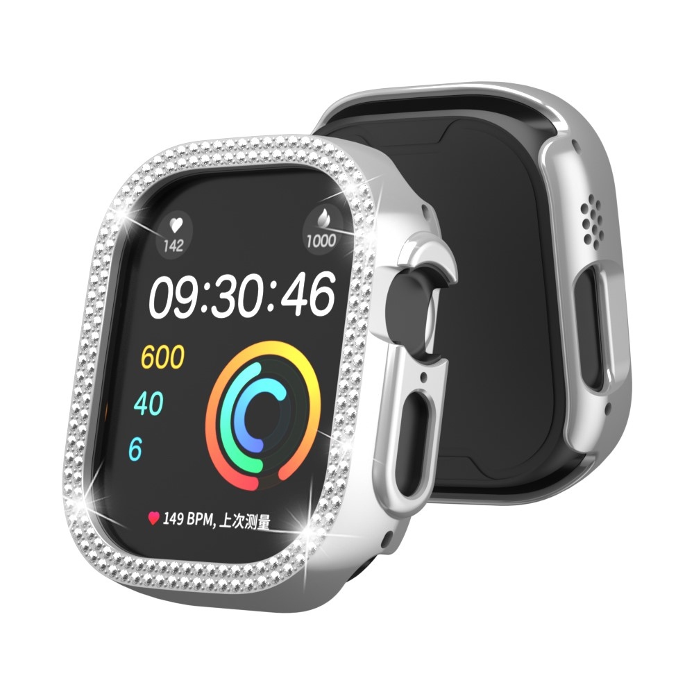 Decory plastové nasadzovacie puzdro s kamienkami na Apple Watch Ultra 4/3/2/1 49mm - strieborné