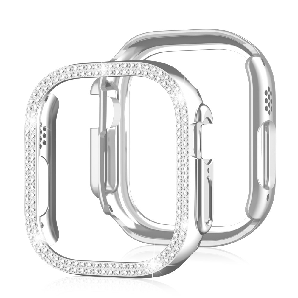 Decory plastové nasadzovacie puzdro s kamienkami na Apple Watch Ultra 4/3/2/1 49mm - strieborné