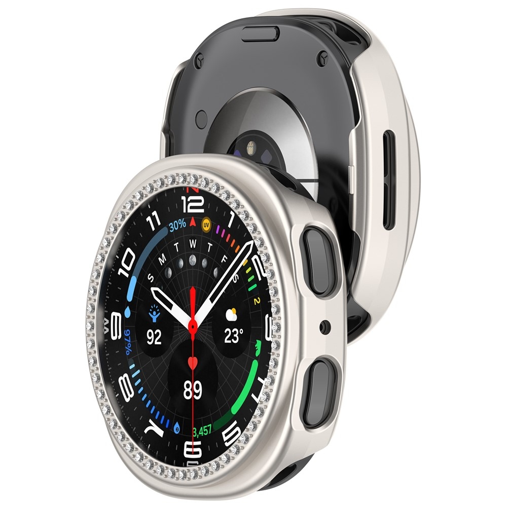 Decory plastové nasadzovacie puzdro s kamienkami na Samsung Galaxy Watch9 44mm - béžové