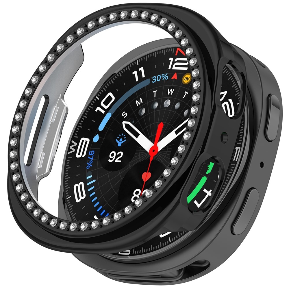 Decory plastové nasadzovacie puzdro s kamienkami na Samsung Galaxy Watch9 44mm - čierne