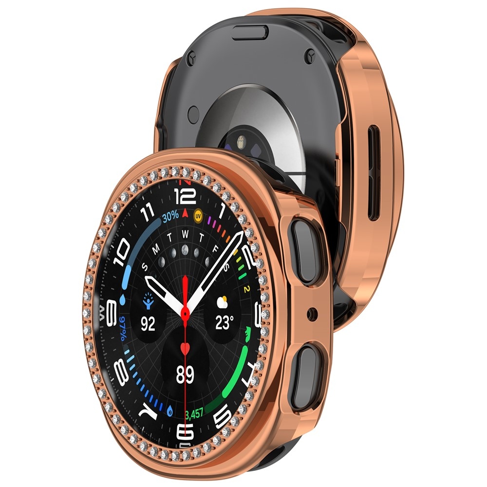 Decory plastové nasadzovacie puzdro s kamienkami na Samsung Galaxy Watch9 44mm - ružovozlaté