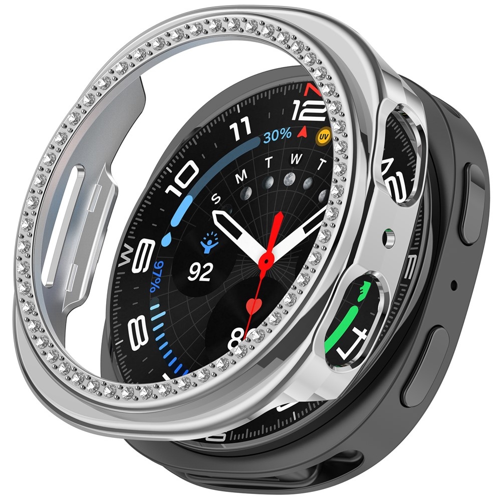 Decory plastové nasadzovacie puzdro s kamienkami na Samsung Galaxy Watch9 44mm - strieborné
