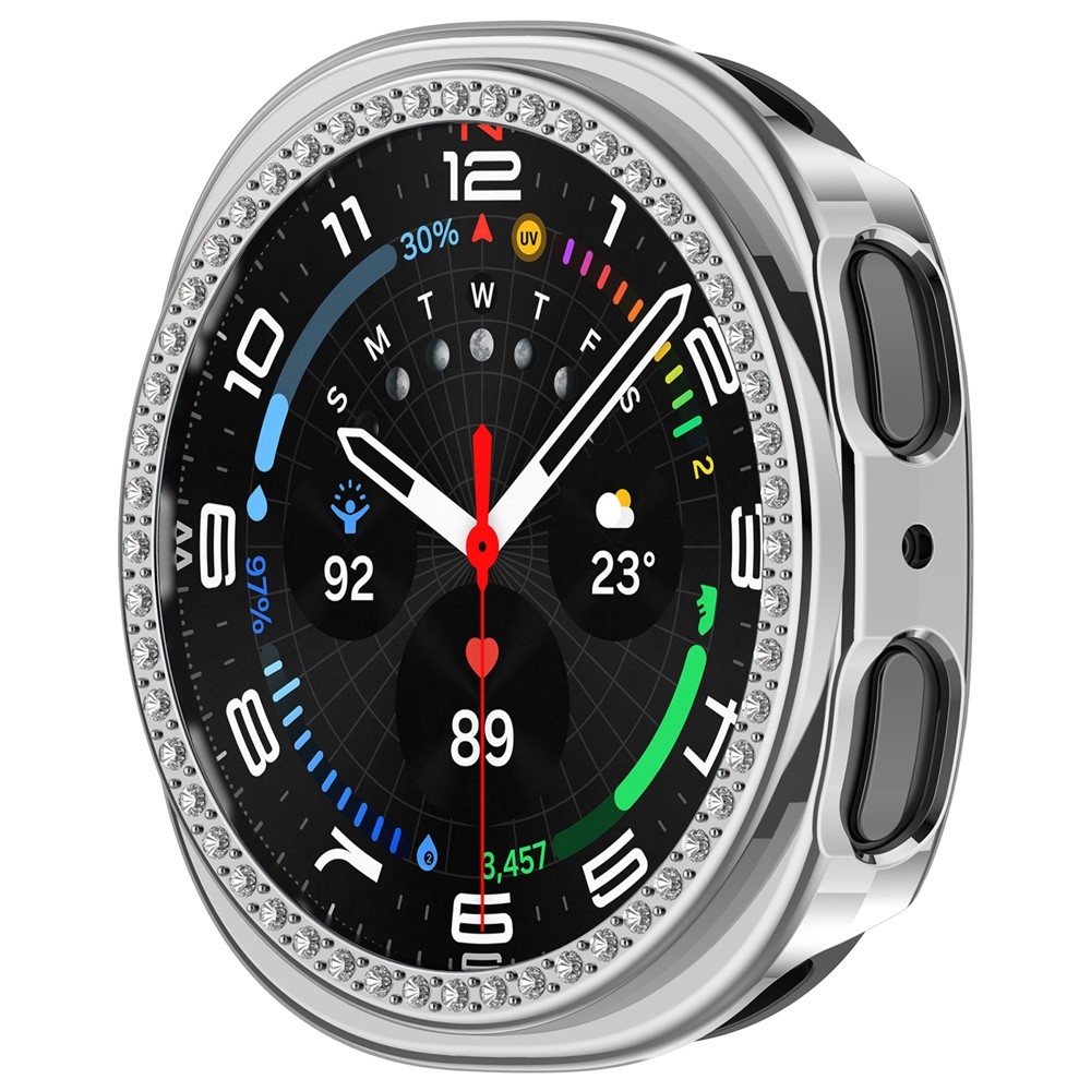 Decory plastové nasadzovacie puzdro s kamienkami na Samsung Galaxy Watch9 44mm - strieborné