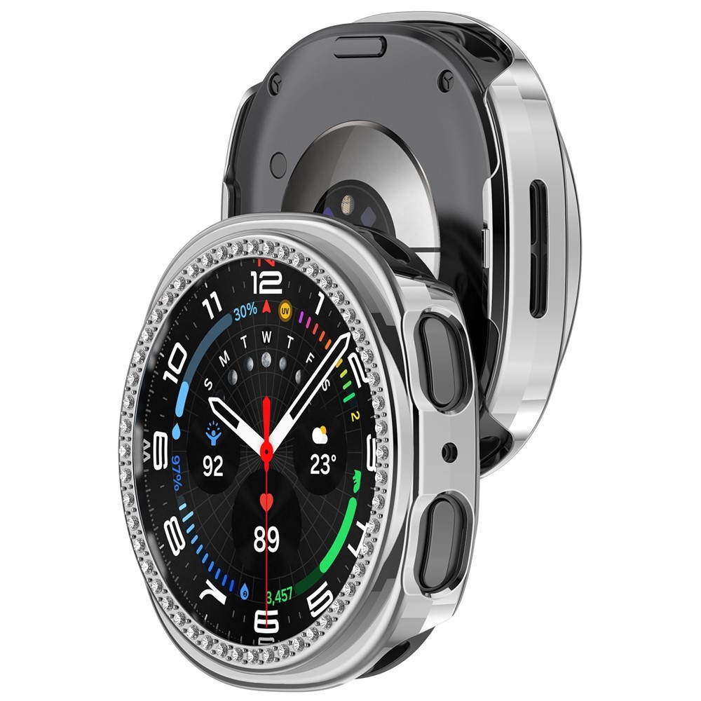 Decory plastové nasadzovacie puzdro s kamienkami na Samsung Galaxy Watch9 44mm - strieborné