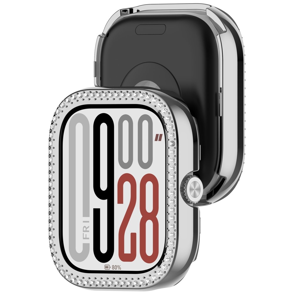 Decory plastové nasadzovacie puzdro s kamienkami na Xiaomi Redmi Watch 5 - strieborné
