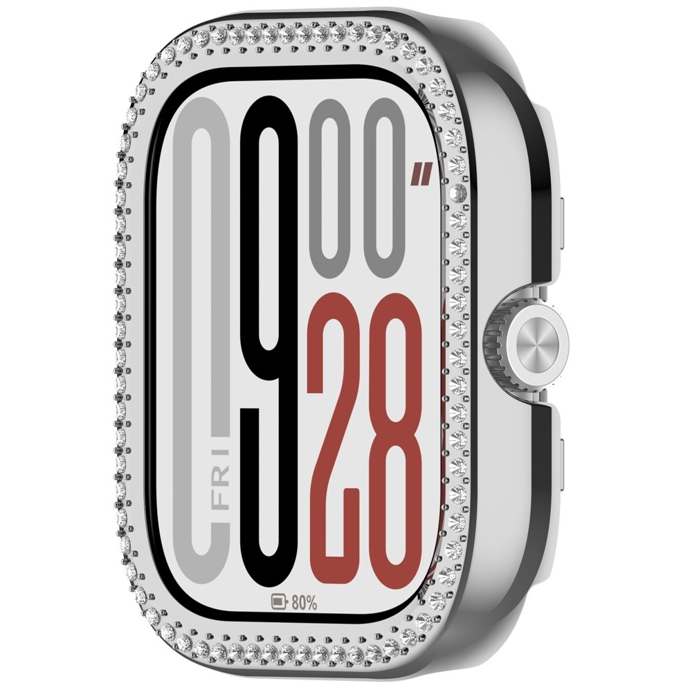 Decory plastové nasadzovacie puzdro s kamienkami na Xiaomi Redmi Watch 5 - strieborné