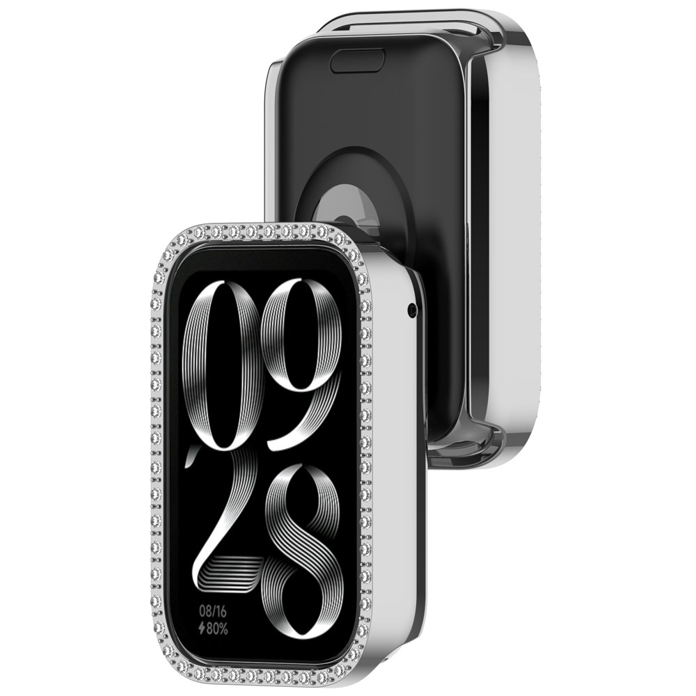 Decory plastové nasadzovacie puzdro s kamienkami na Xiaomi Smart Band 10 Pro - strieborné