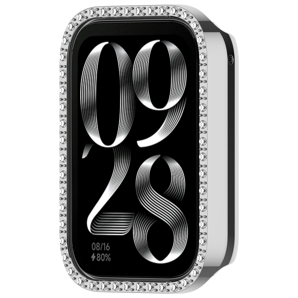 Decory plastové nasadzovacie puzdro s kamienkami na Xiaomi Smart Band 8 Pro - strieborné