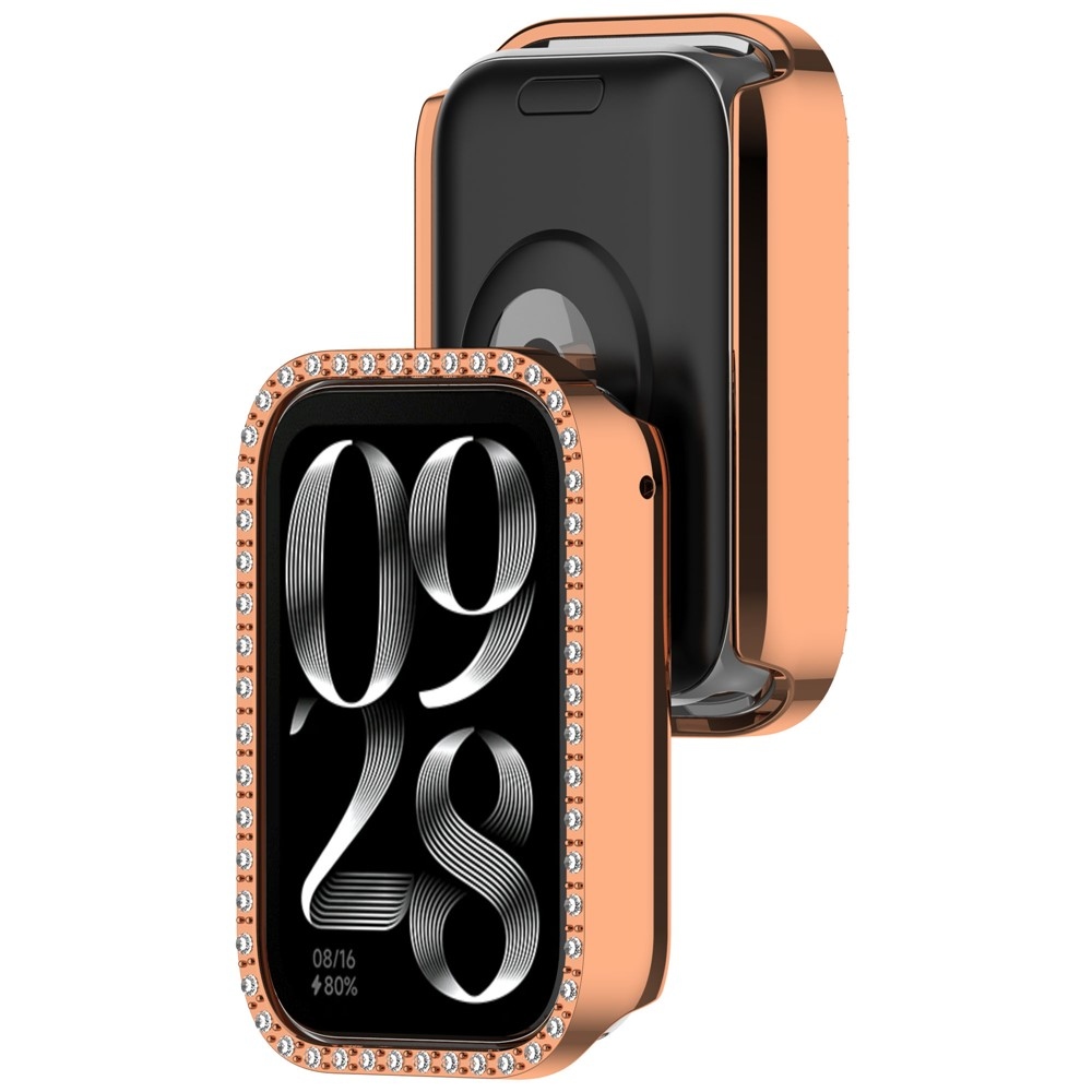 Decory plastové nasadzovacie puzdro s kamienkami na Xiaomi Smart Band 9 Pro - ružovozlaté