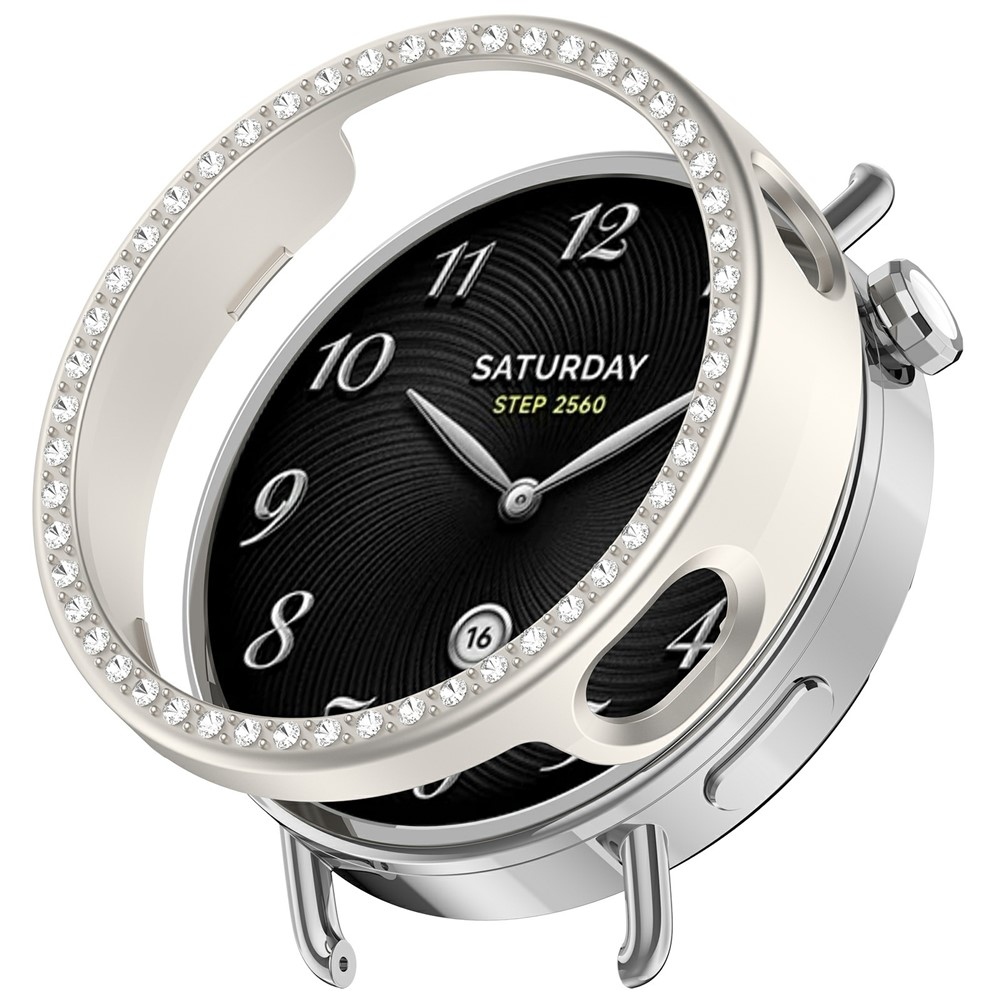 Decory plastové nasadzovacie puzdro s kamienkami na Xiaomi Watch S4 41mm - béžové