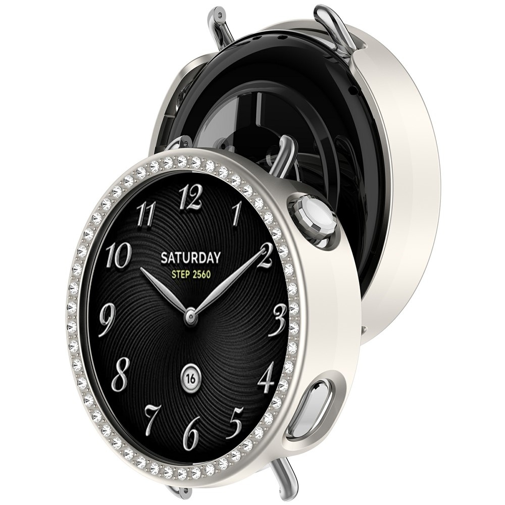 Decory plastové nasadzovacie puzdro s kamienkami na Xiaomi Watch S4 41mm - béžové