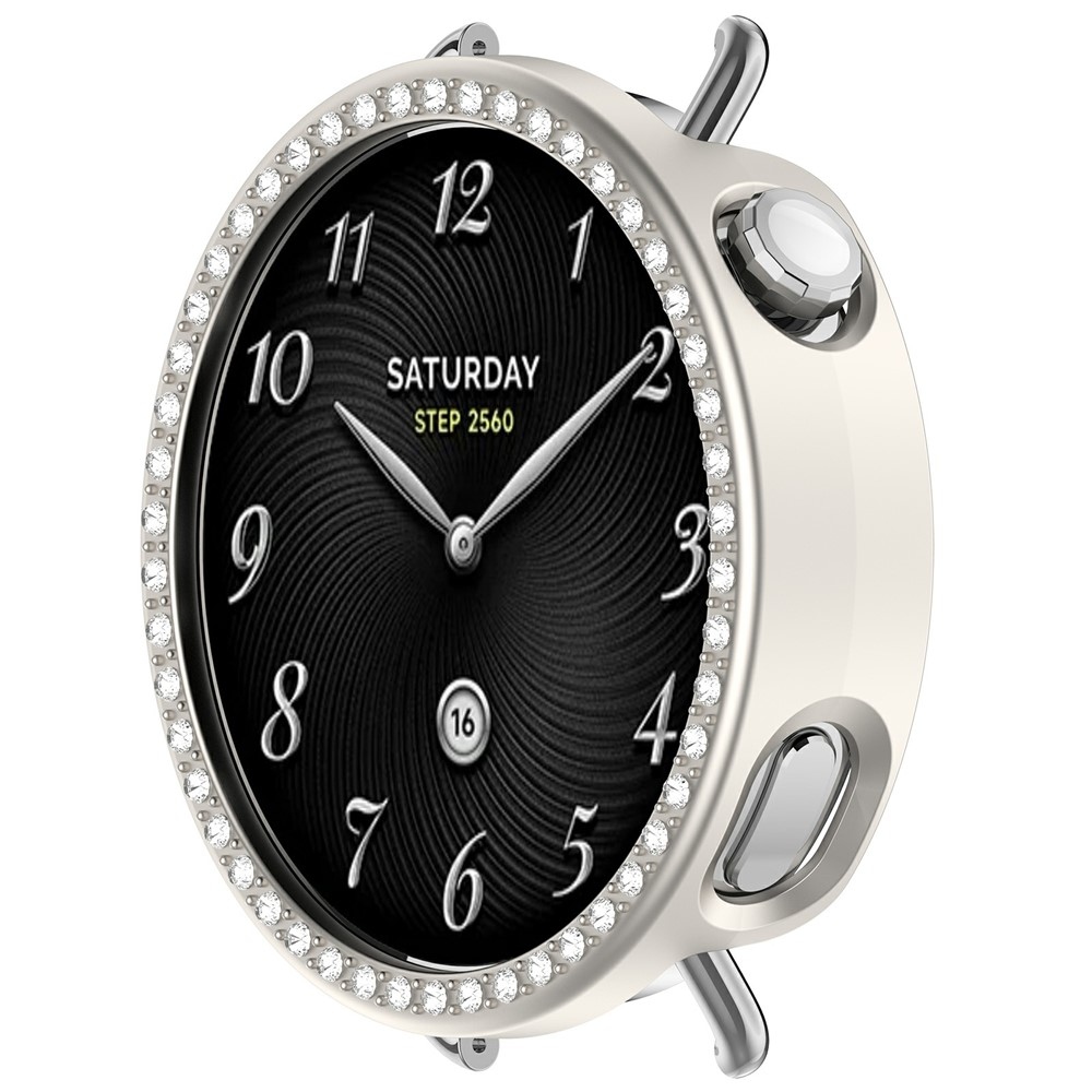 Decory plastové nasadzovacie puzdro s kamienkami na Xiaomi Watch S4 41mm - béžové